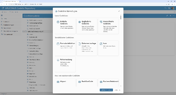 Neue Codelisten anlegen