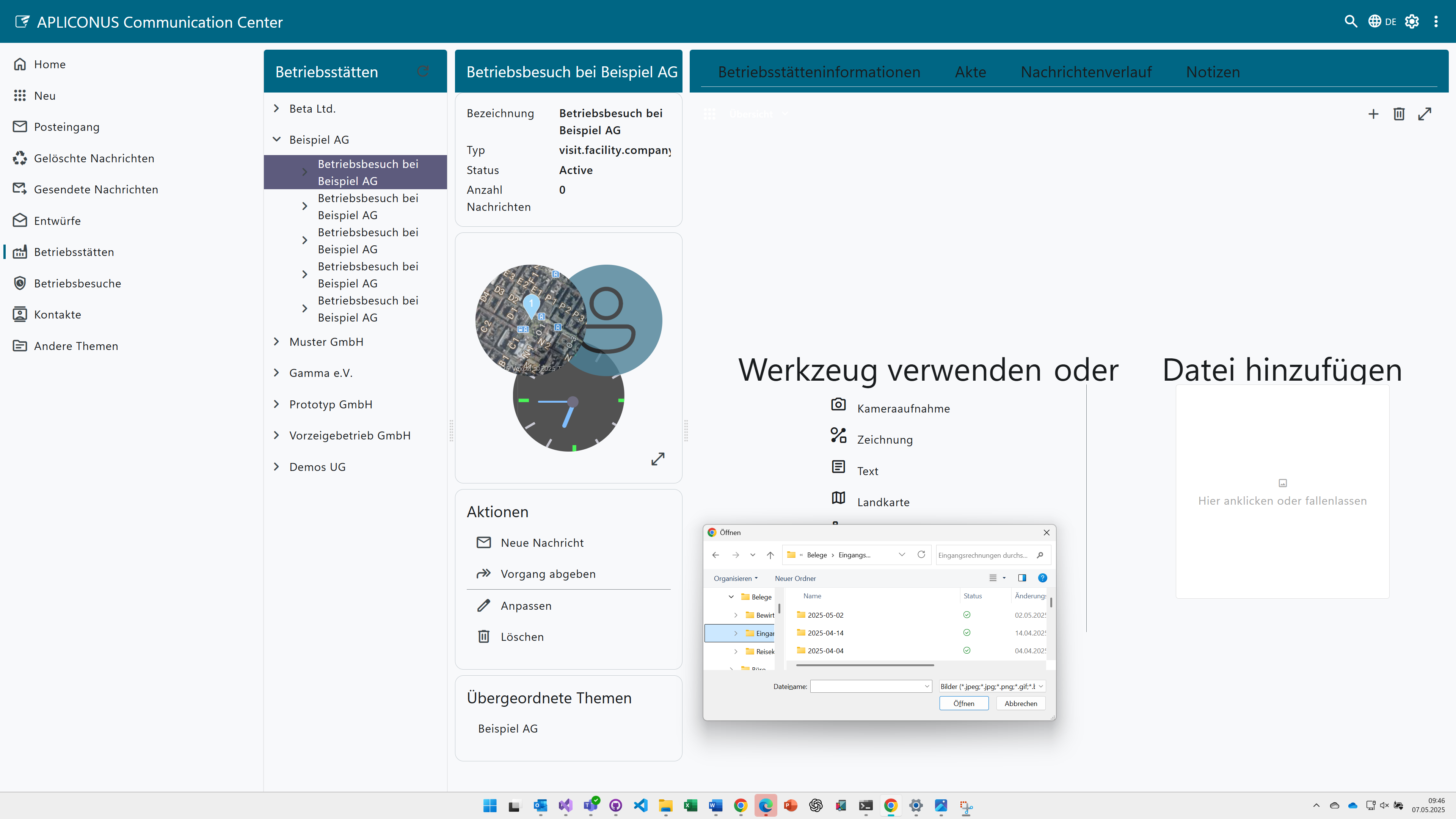 Screenshot von Anhängen zu strukturierten Nachrichten in APLICONUS Communication Center