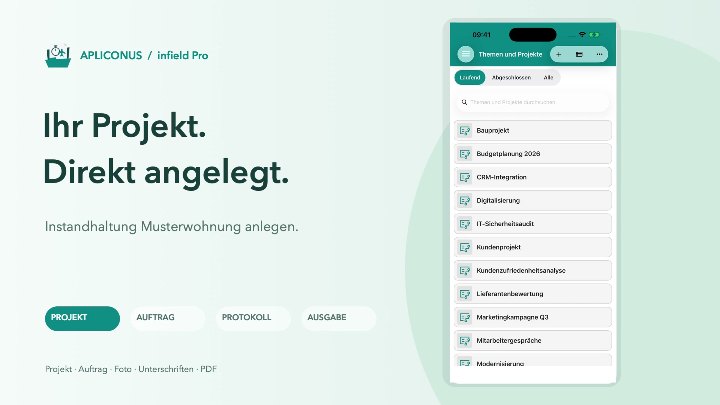 Arbeitsprotokoll mit Foto und Unterschriften: APLICONUS infield Pro