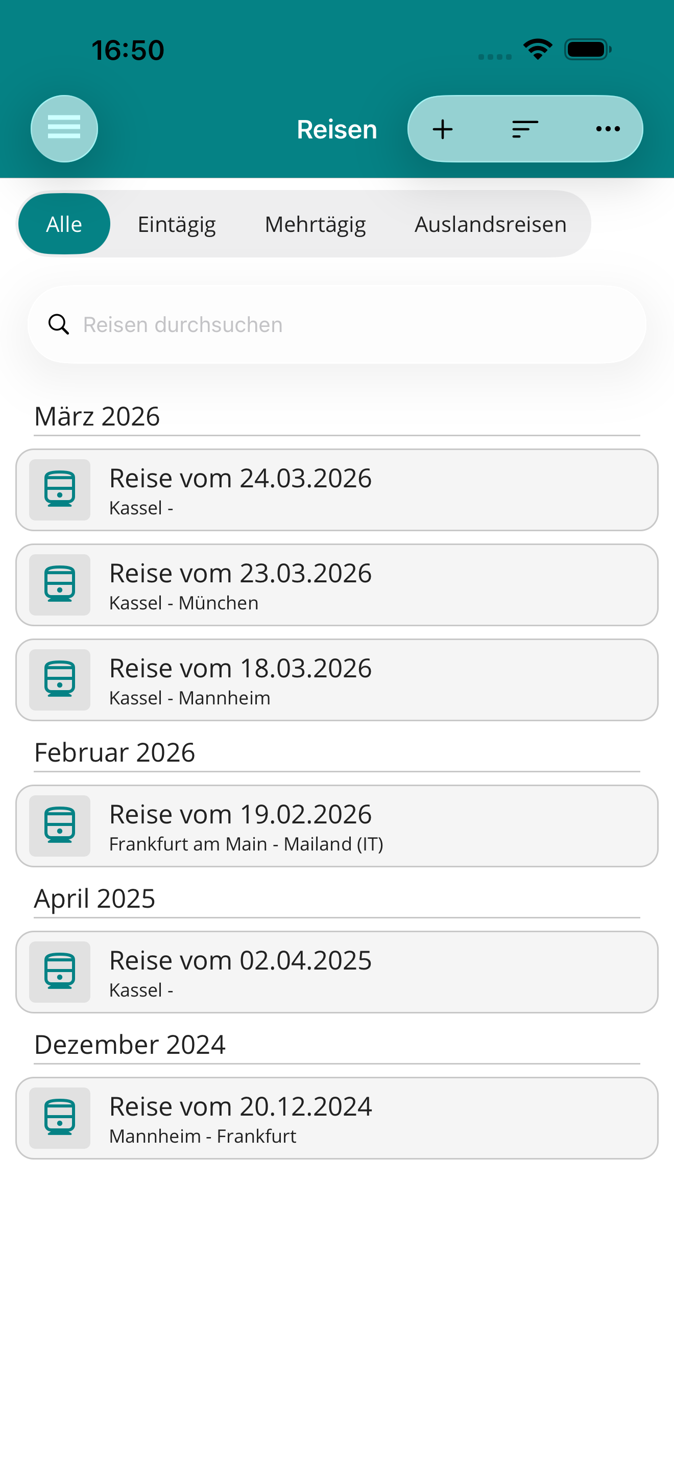 Reisekosten übersichtlich verwalten – Screenshot von APLICONUS infield Pro (iPhone)
