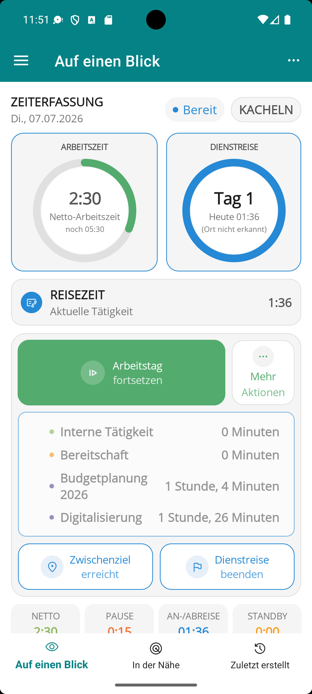 Cockpit-Ansicht der Home-Ansicht in APLICONUS infield Pro
